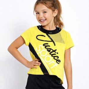 Justice Active Girls Yellow Black Graphic Athletic Top Built-In Sports Bra /Sz 8